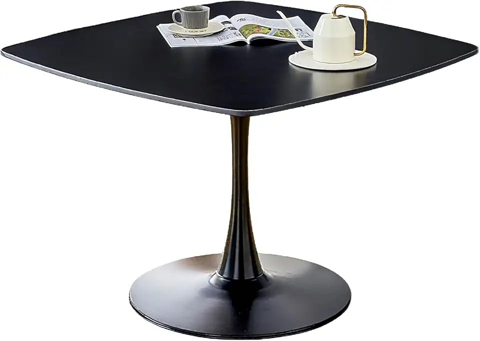 42 Inch Black Square Dining Table for 4-6 Person,Mid-Century Black Tulip Table Kitchen Dining Table with MDF Tabletop and Pedestal Base for Home Kitchen