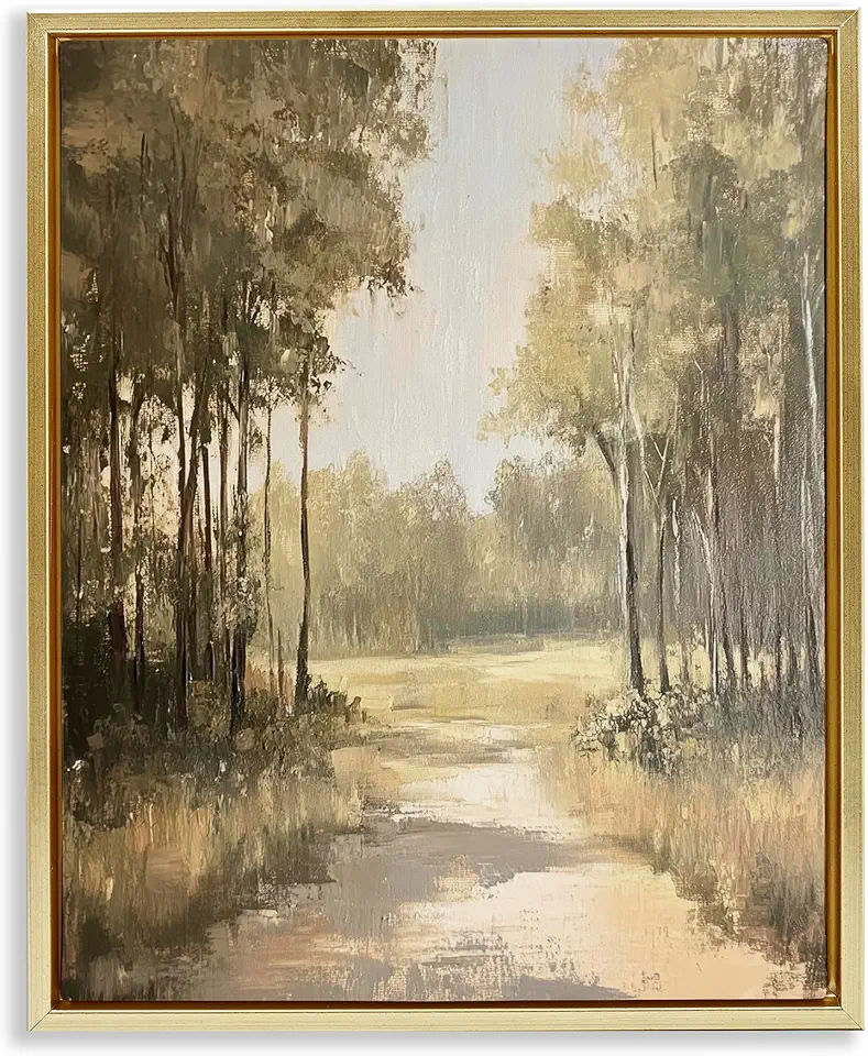 Stupell Industries To The Woods Pathway Gold Framed Floater Canvas Wall Art, design by Petal Prints Design, 17 x 21