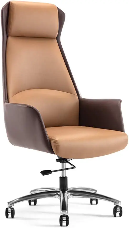 Desk Chair Boss Chair Leather Home Computer Chair Office Chair Modern Minimalist Ergonomic Chair Lift Swivel Chair (Color : Cowhide-Black Short)