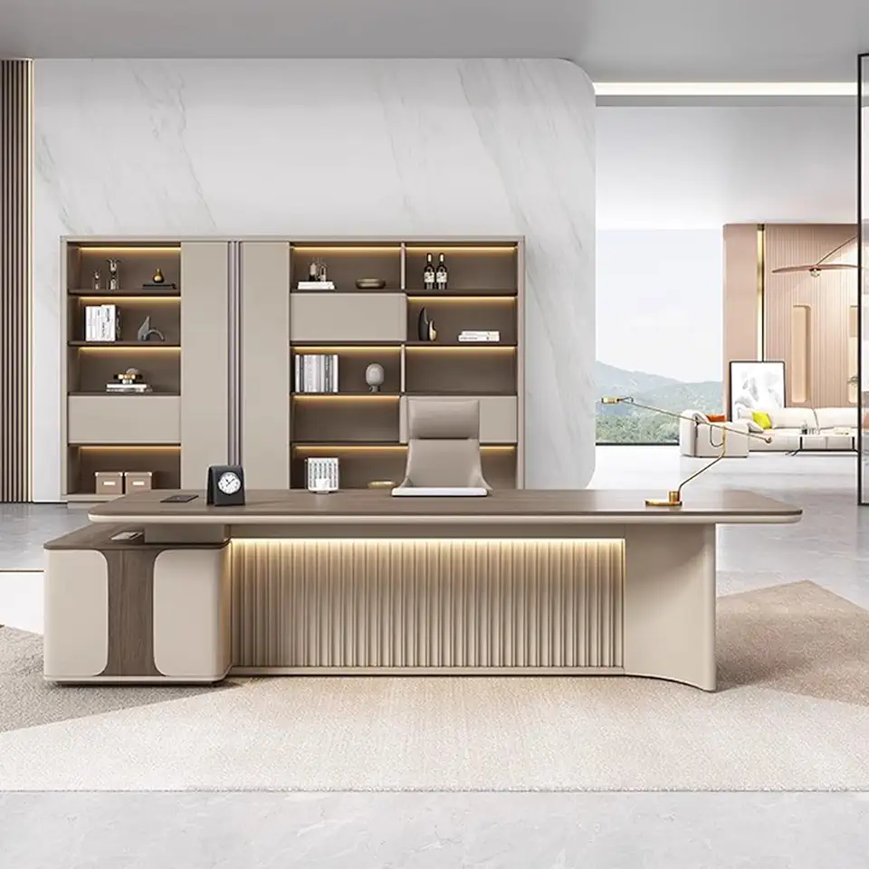 YZABEL Modern L Shaped Executive Office Desk with LED Light Strip, 94 inch Computer Desk with Power Outlets and Lateral Cabinet, Writing Study Table Business Furniture Set Workstation for Study, Work