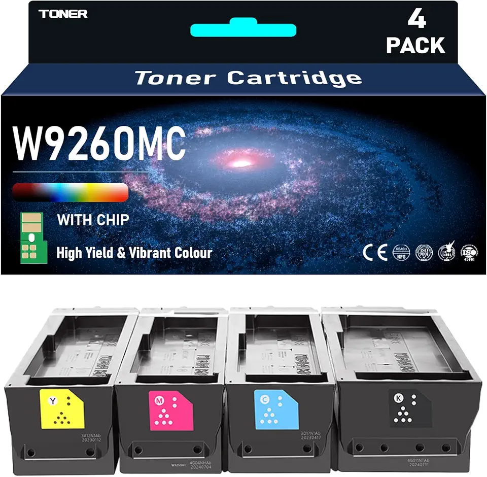W9260MC W9261MC W9262MC W9263MC Toner Cartridge Compatible for HP Compatible Replacement for HP Laserjet Enterprise Flow MFP X654 X65465dn Printers(4 Pack)