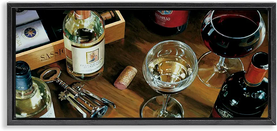 Stupell Industries Corks & Wine Bottles View Black Framed Floater Canvas Wall Art Design by Stefano Ferreri, 31 x 14