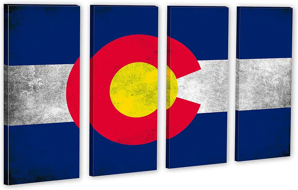80 x 50 TOTAL - Colorado State Flag Grunge Canvas Print Wall Art - 4 Panel Split. Home decor Flag Art