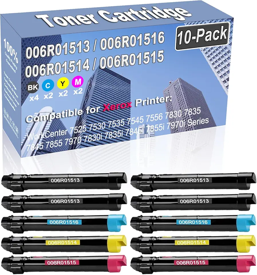 10-Pack (4BK/2C/2Y/2M) Compatible High Capacity 006R01513 006R01516 006R01514 006R01515 Color Toner Cartridge use for WorkCenter 7525 7530 7535 7545 7556 7830 7835 7845 7855 7970 Printer