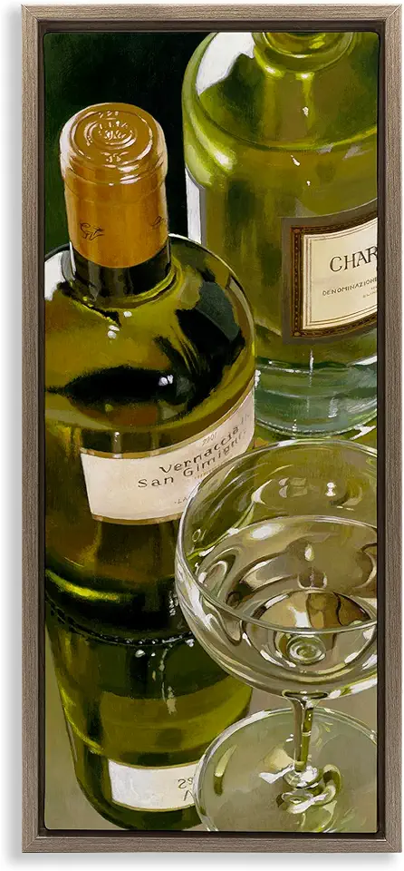 Stupell Industries Vintage White Wine Bottles Brown Framed Floater Canvas Wall Art Design by Stefano Ferreri, 15 x 31