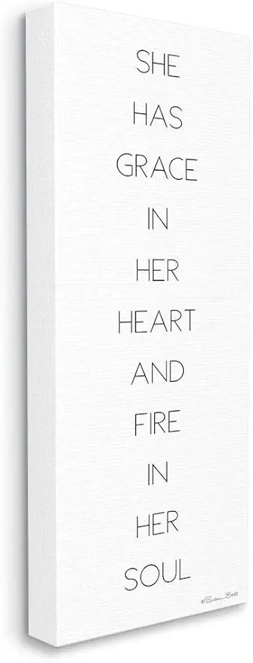 Stupell Industries Grace in Her Heart Black and White Inspirational Word, Design by Susan Ball Wall Art, 20 x 48, Canvas