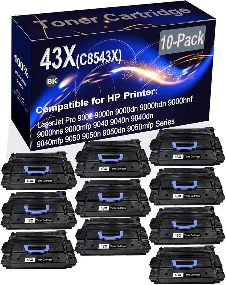 10-Pack (Black) Compatible 43X (C8543X) Printer Toner Cartridge (High Capacity) fit for HP 9000 9000n 9000dn 9000hdn 9000hnf 9000hns 9000mfp Printer