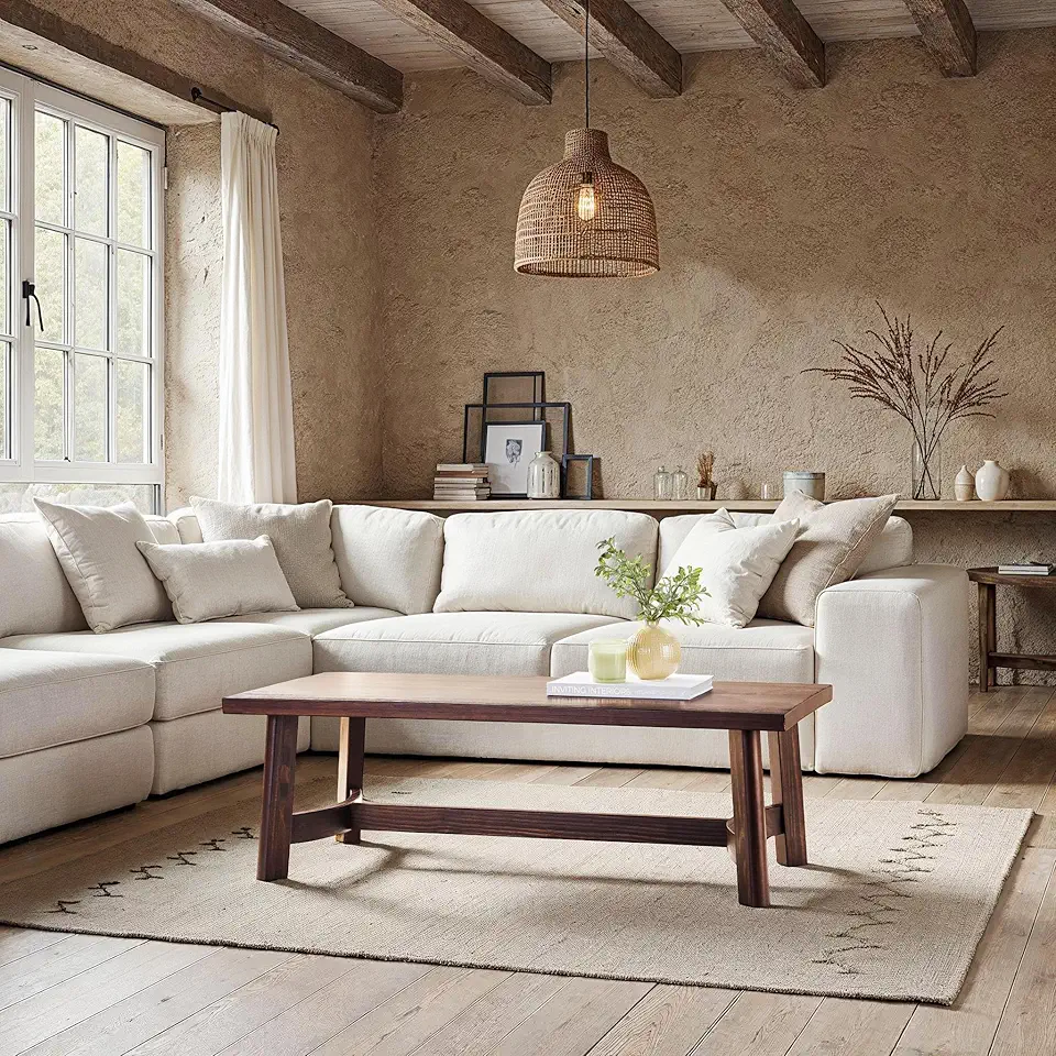 Sponsored Ad - Walker Edison Colt Modern Farmhouse Solid Wood Rectangular Coffee Table, 48 Inch, Espresso