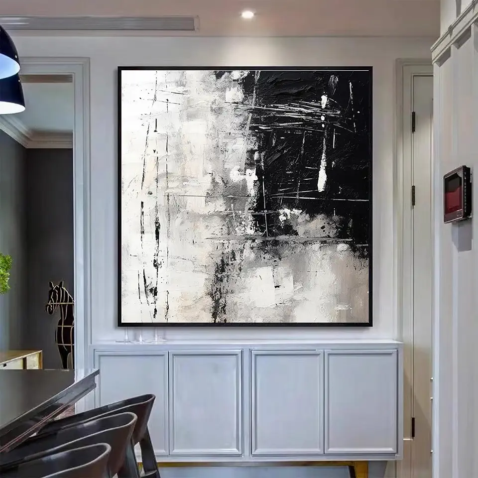 GYJAGHL Wabi Sabi Wall Art,Modern Abstract Painting On Canvas,Minimalist Art,Black Handmade Painting,Living Room Decor,Unstretched,Frameless,(183X183cm) 72X72Inches