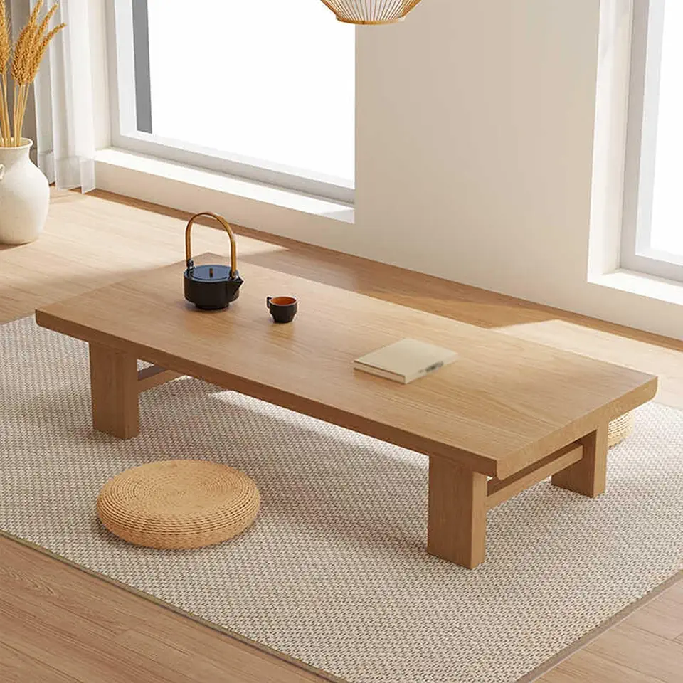 Pine Wood Low Japanese Tatami Coffee Table for Sitting on the Floor Living Room Japanese Floor Dining Table Wooden Sofa Side Desk with 3.5cm/1.4in Thick Desktop.(Wood,60x35x30cm/23.6x13.8x11.8in)