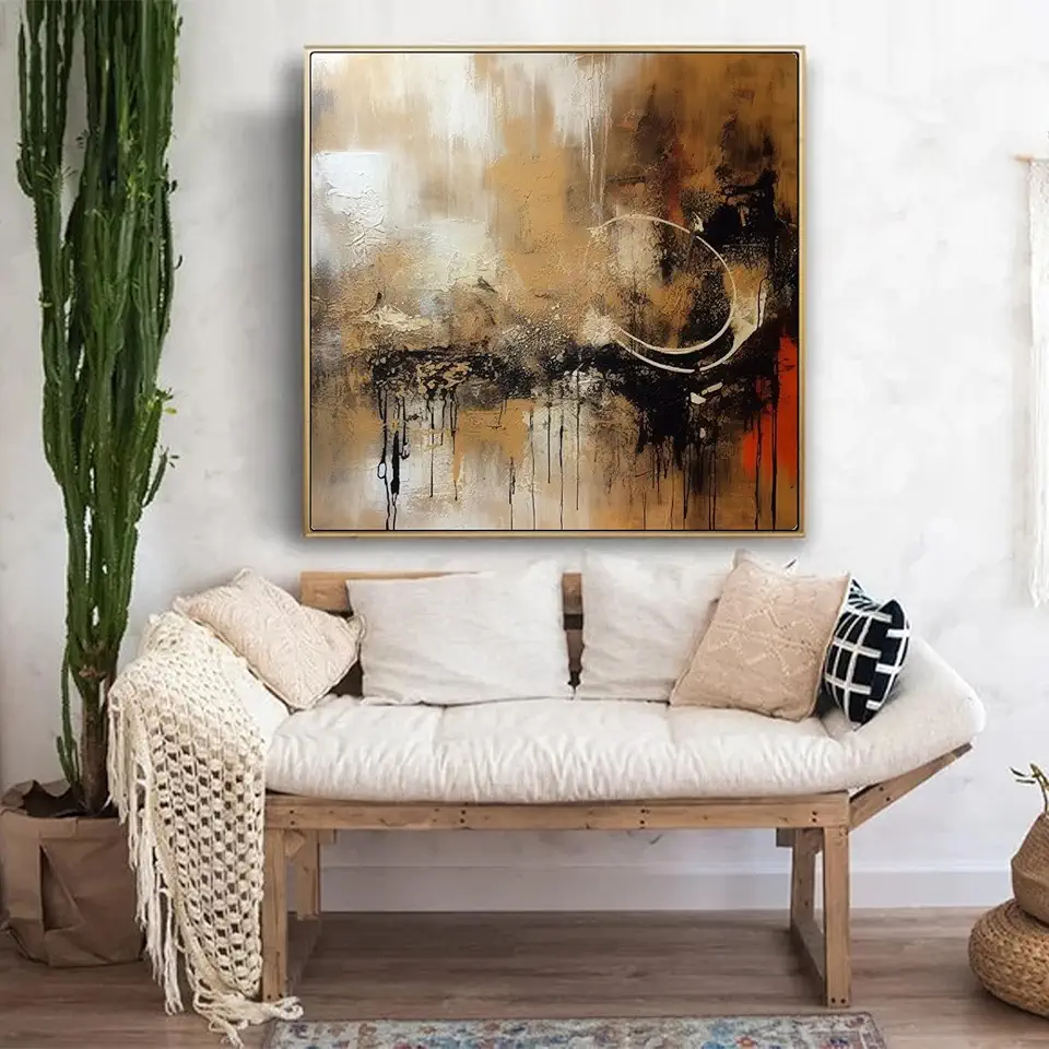 Black Brown Textured Acrylic Painting,Black Brown Abstract Painting,Neutral Texture Wall Art,Modern Home Wall Decor,Unstretched,Frameless,(183X183cm) 72X72Inches
