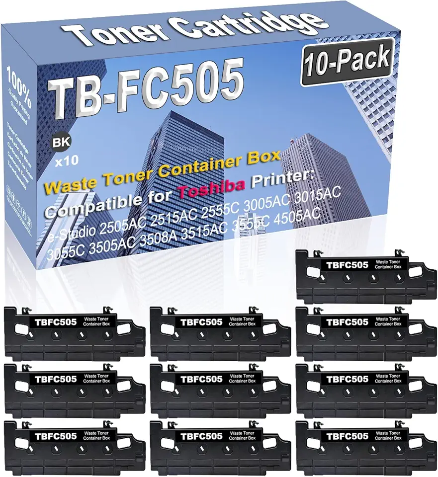 10-Pack (Black) Compatible High Yield TB-FC505 TBFC505 Waste Toner Container Box Replacement for Toshiba e-Studio 2505AC 2515AC 2555C 3005AC 3015AC 3055C 3505AC 3508A 3515AC 3555C Printer