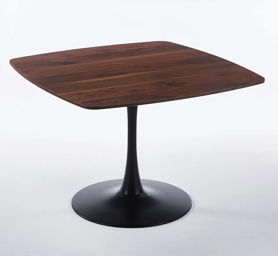 ZeHuoGe 42 Inch Square Tulip Dining Table for 4-6 Person, Modern Kitchen Table with Metal Pedestal Base, Small Space Table for Apartment, Bistro, Cafe, Office and Living Room (Walnut)