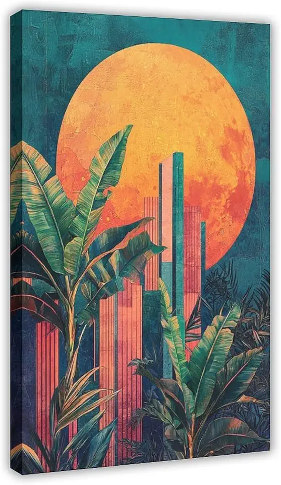 Indigo Jungle Wall Decor – Modern Space Botanical Collage Print – Retro Futurism Art for Living Room Poster Print Decorative Painting Canvas Wall Art Living Room Posters Bedroom Painting 20x30inch(50x