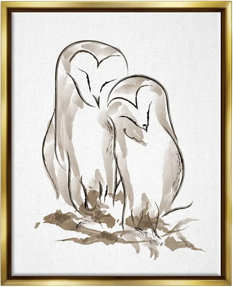 Stupell Industries Cuddling Owls Doodle Drawing Framed Floater Canvas Wall Art, Design by Lil' Rue