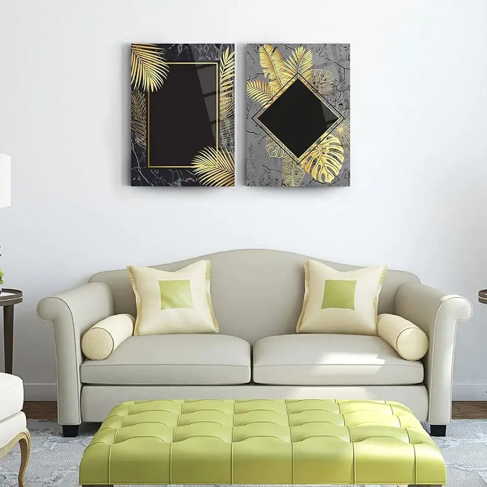 Black Space Set Of 2 Wall Decor , Glass Wall Art, Frameless Free Floating Tempered Glass Panel, Living Room Decoration (27.5”W x 39.3”H – 70x100cm Each Piece)