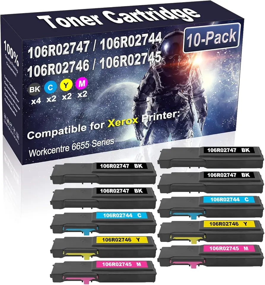 10-Pack (4BK/2C/2Y/2M) Compatible 106R02747 106R02744 106R02746 106R02745 Laser Toner Cartridge Replacement for Workcentre 6655 Printer