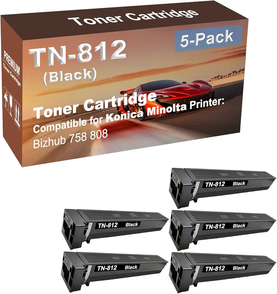 5-Pack Compatible High Capacity TN812 TN-812 Imaging Toner Cartridge use for Konica Minolta Bizhub 758 808 Printer (Black)