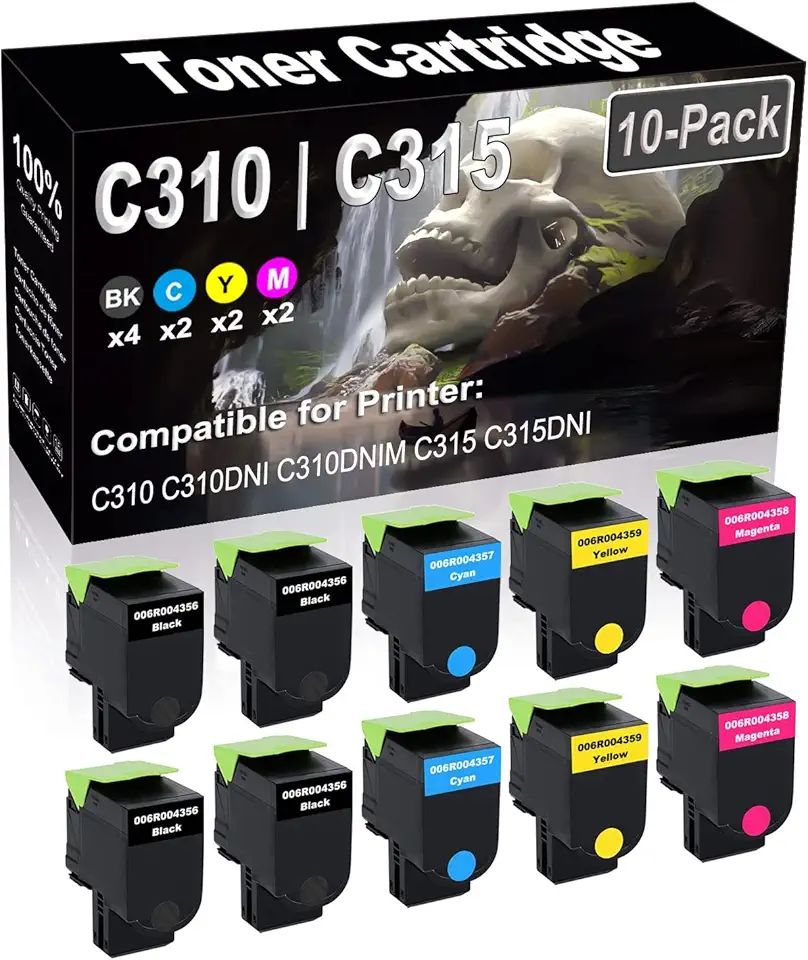 10-Pack (4BK+2C+2Y+2M) Compatible Toner Cartridge Replacement for 006R004356 006R004357 006R004359 006R004358 Printer Cartridge use for C310 C310DNI C310DNIM C315 C315DNI Printer (High Capacity)