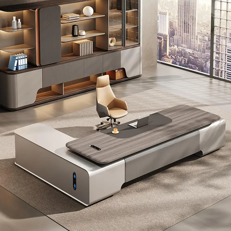 Modern 94 inch Corner Executive Desk with Storage Cabinet, L Shaped Computer Desk with File Drawers, Writing Study Table Business Furniture Set Workstation for Home Office