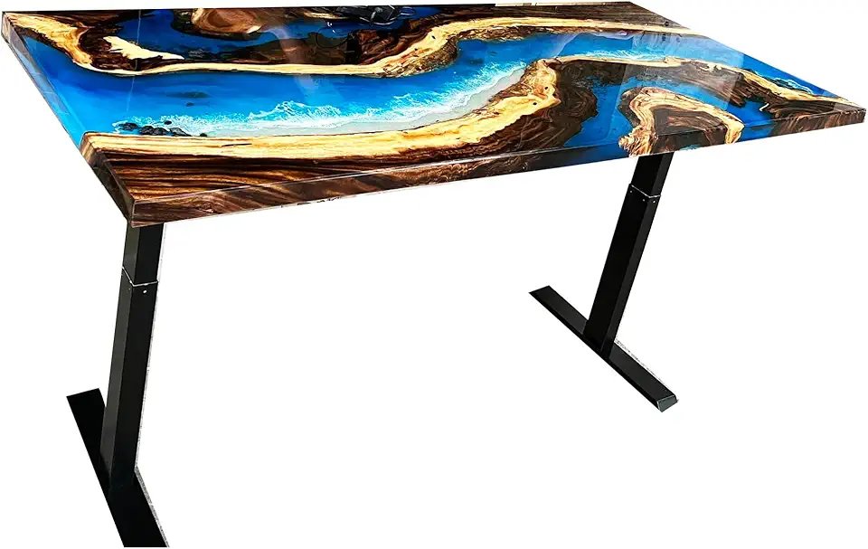 Personalized Height Adjustable Ocean Resin Epoxy Table, Sea Design Blue Epoxy Gaming Table, Live Edge Ocean Epoxy Table, Coffee Table, Living Room Table, Kitchen Table (50x80 inch)