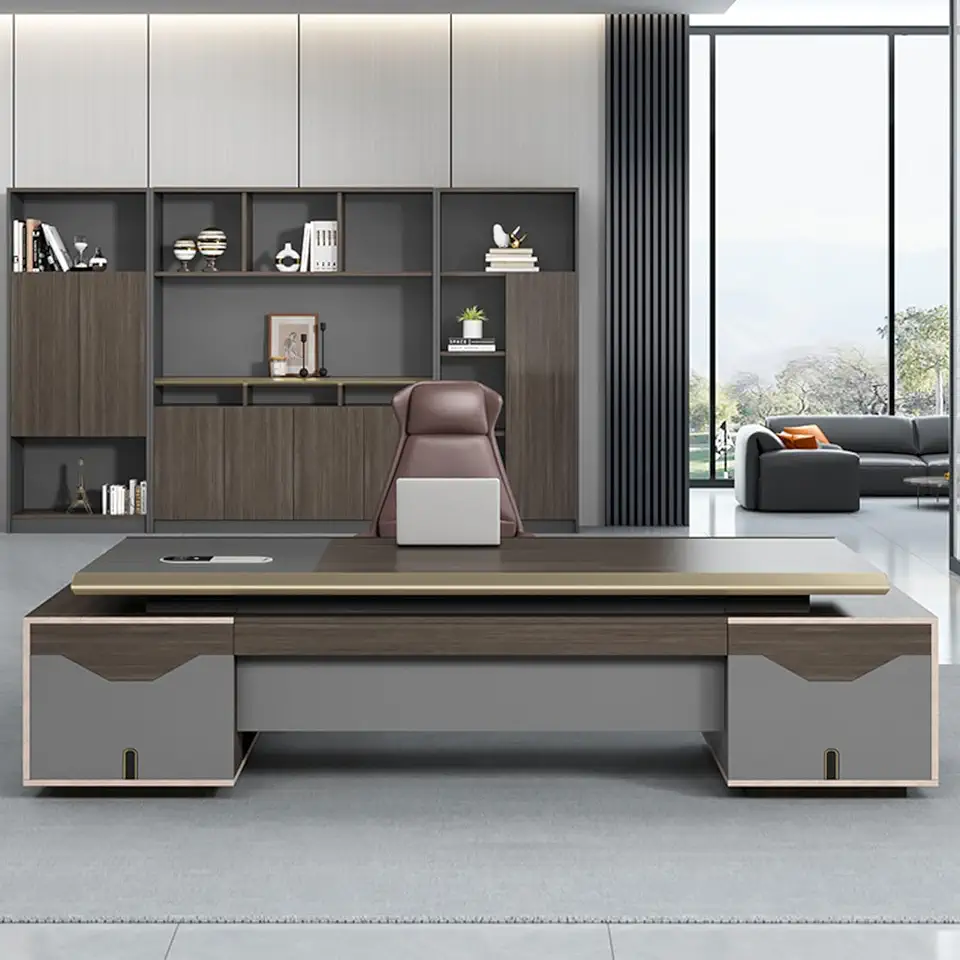 YZABEL 110 inch Corner Executive Desk with File Drawers and Cable Management, L Shaped Office Desk with Lateral Cabinet, Study Table Business Furniture Set Workstation for CEO Boss