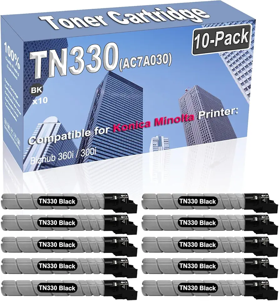 10-Pack (Black) Compatible High Yield TN330 TN-330 (AC7A030) Imaging Toner Cartridge Replacement for Konica Minolta Bizhub 360i 300i Printer