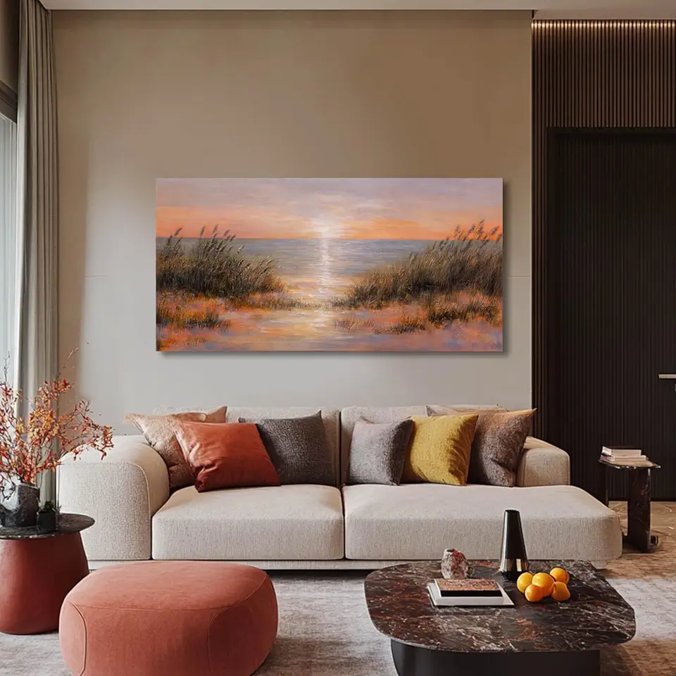Coastal Wall Art Colorful Scenery Artwork Orange Sunset Wall Decorations for Living Room 24