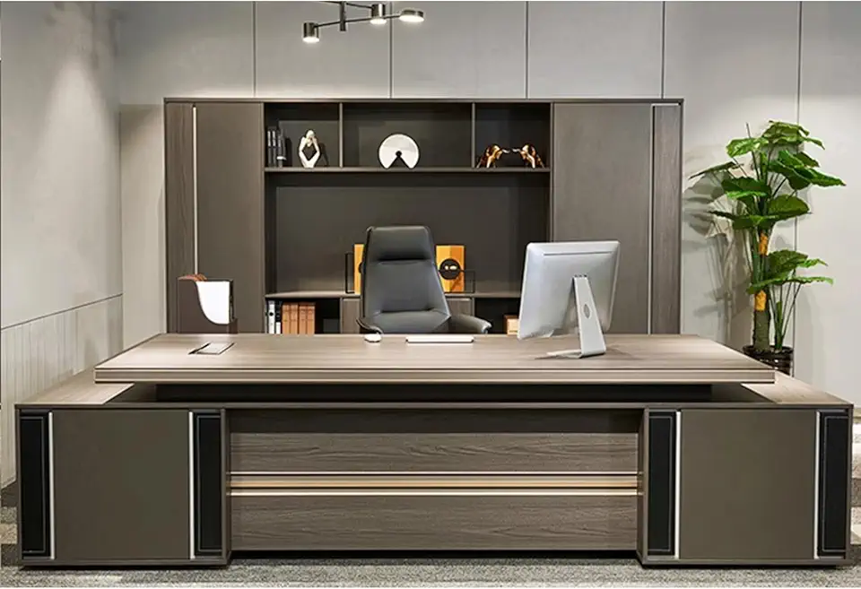 Modern Executive Desk Large Sturdy Writing Table Office Desk Home Office Furniture with Drawers Business Furniture Workstation with USB Power Outlet Storage Cabine