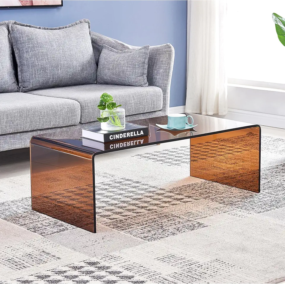 Sponsored Ad - Glass Coffee Table, Modern Brown Coffee Tables for Living Room, Small Rectangle Tempered Glass Waterfall Sofa End Table, 39.4