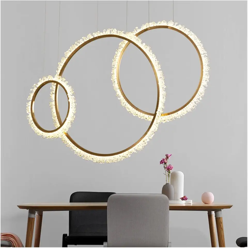 Crystal Chandeliers Round Circle Led Crystal Chandelier Stainless Steel Wire Drawing Dining Table Circular Exhibition Hall Lighting Decor (Body Color : Diameter 60CM, Emitting Color : Cold Ligh,Chand