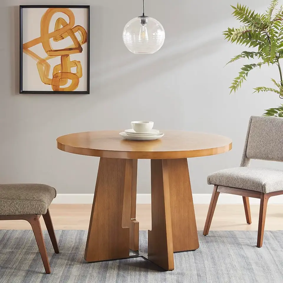 Kennedy Round Wood Dining Table 42 Inch Diameter with Sturdy Base and Waterproof Coating Ideal for Kitchen Breakfast Nook or Cafe