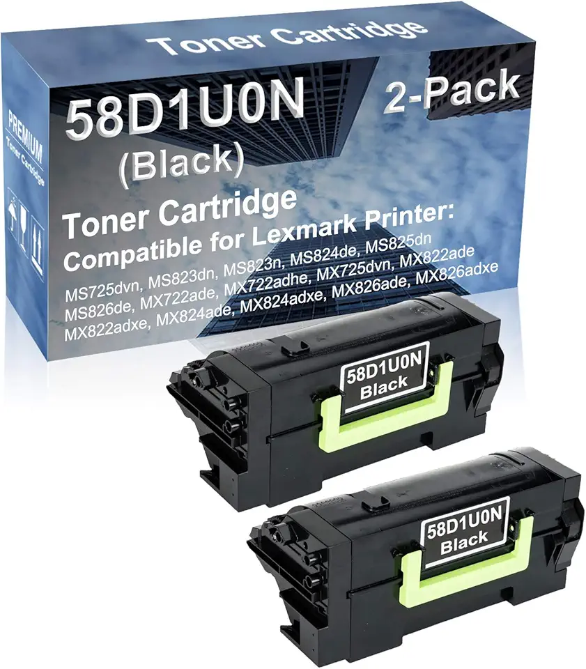 2-Pack Compatible High Yield MS826de MX722ade MX722adhe MX725dvn MX822ade Printer Cartridge Replacement for 58D1U0N Toner Cartridge (Black)