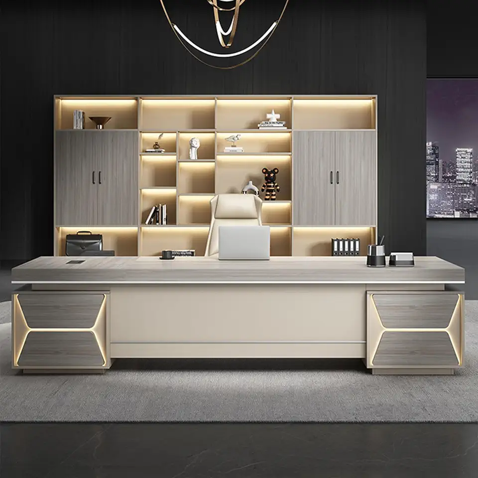 YZABEL Extra Large L Shaped Executive Office Desk with File Drawers and Lateral Cabinet, 102 inch Computer Desk with LED Light Strip, Gaming Table Business Furniture Set Workstation for Study, Work, G