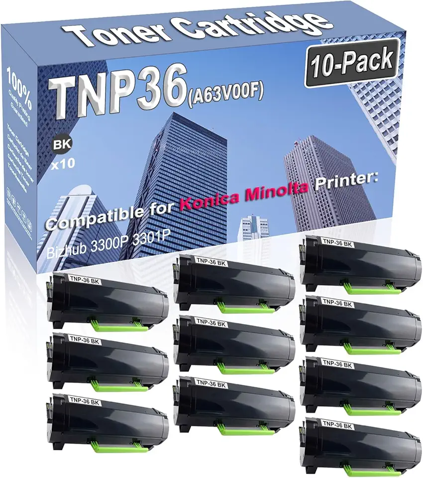 10-Pack (Black) Compatible High Capacity TNP-36 TNP36 (A63V00F) Toner Cartridge Used for Konica Minolta Bizhub 3300P 3301P Printer
