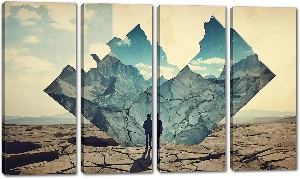 80 x 50 TOTAL - Surrealism Wall Art staring into portal Canvas Print window to another world - 4 Panel Split