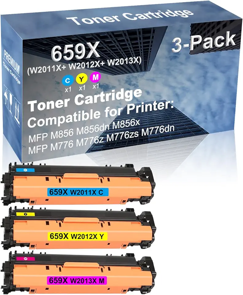 3-Pack (C+Y+M) Compatible High Yield 659X (W2011X+ W2012X+ W2013X) Laser Printer Toner Cartridge use for MFP M856 M856dn M856x, MFP M776 M776z M776zs M776dn Printer