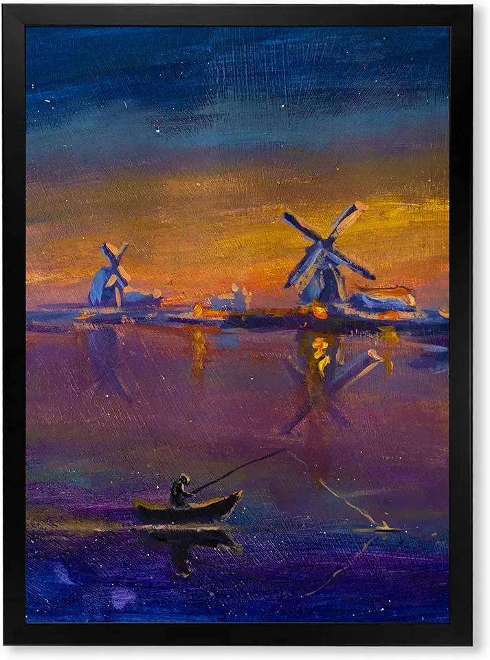 Evening Fishing Against The Traditional Windmill Nautical & Coastal Framed Wall Art