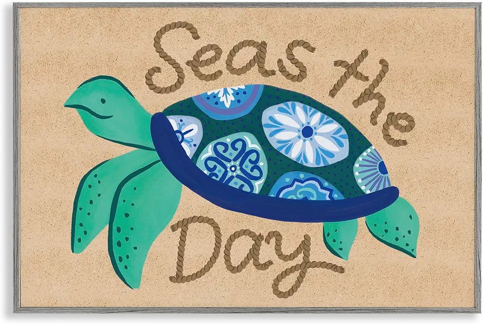 Stupell Industries Seas The Day Turtle Gray Framed Giclee Wall Art Design by Deborah Curiel, 30 x 20