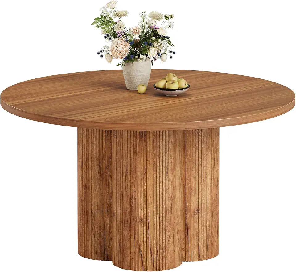 Sponsored Ad - Tribesigns Round Dining Table for 4-6, 47 Inch Farmhouse Fluted Kitchen Dining Room Table Circle Table with Sturdy Pedestal Base (Chairs Not Included)