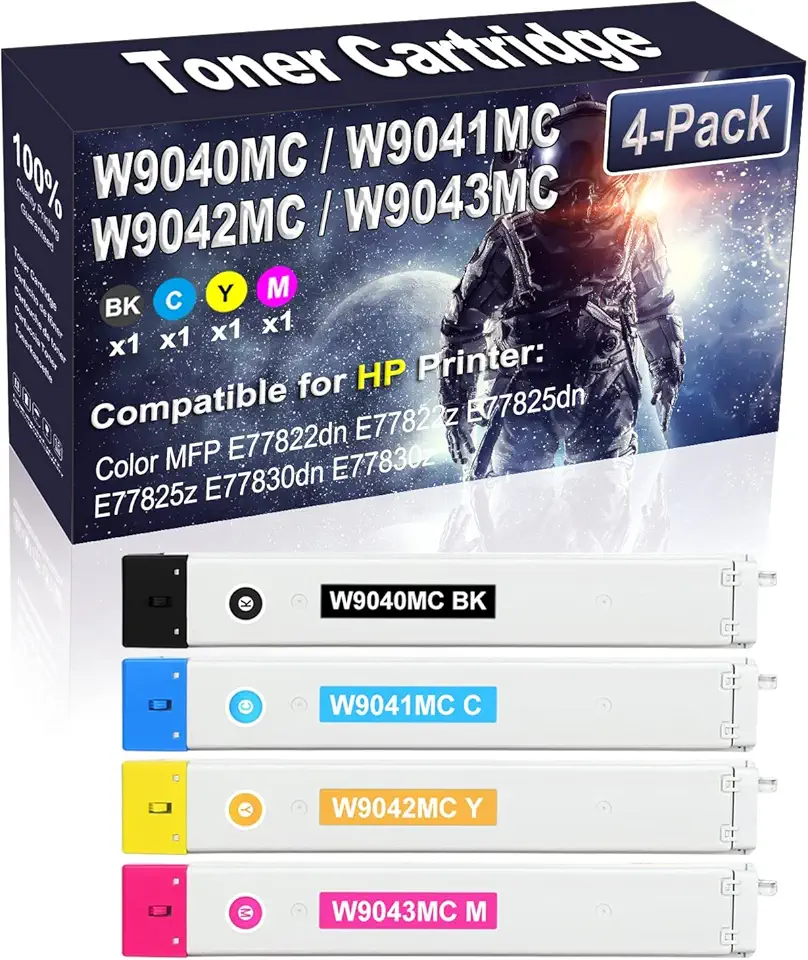 4-Pack (BK/C/Y/M) Compatible High Capacity Color MFP E77822dn E77822z E77825dn E77825z E77830dn E77830z Printer Toner Container Replacement for HP W9040MC W9041MC W9042MC W9043MC Printer Cartridge