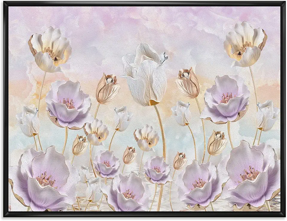 Blossoming Flowers In Pastel Tones - Traditional Framed Canvas Wall Art Print
