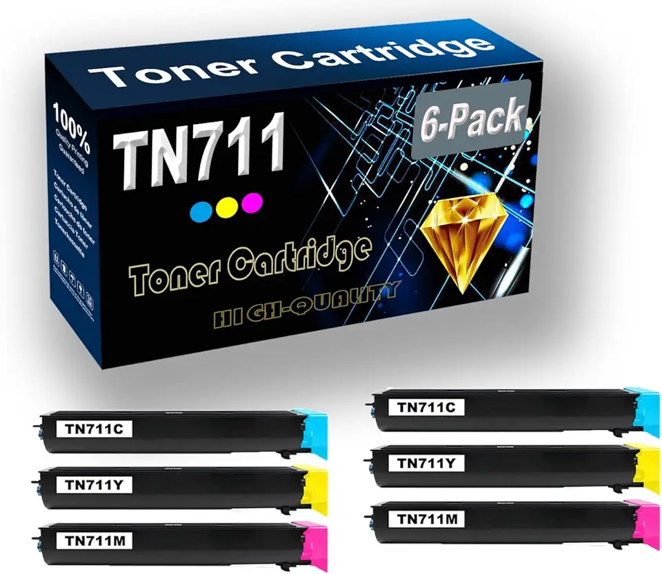 Remanufactured Toner Cartridge Replacement for Konica Minolta TN-711 TN711 TN-711C TN-711Y TN-711M for Konica Minolta Bizhub C754 C654 654E 754E Printer (6-Pack, 2C+2Y+2M)