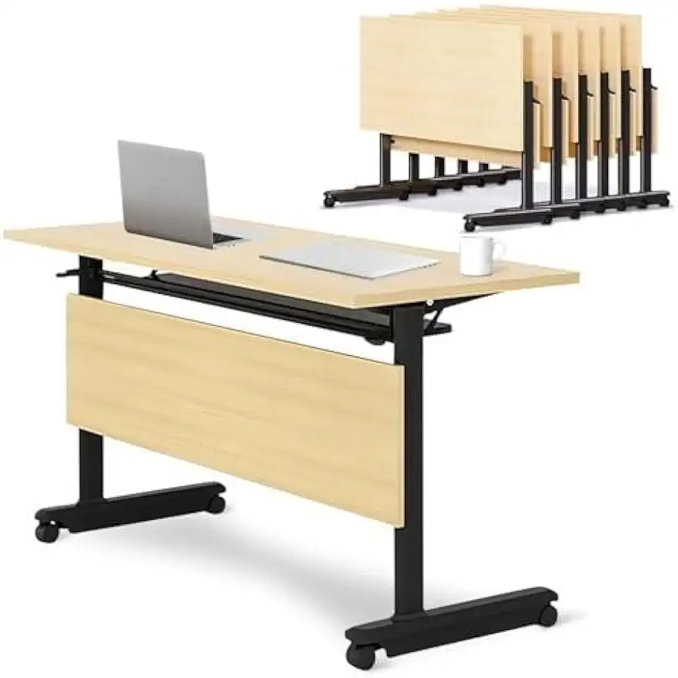 Mobile Folding Conference Table with Wheels and Baffle Stackable Rolling Training Table for Office Classroom (Set of 4) 62.9
