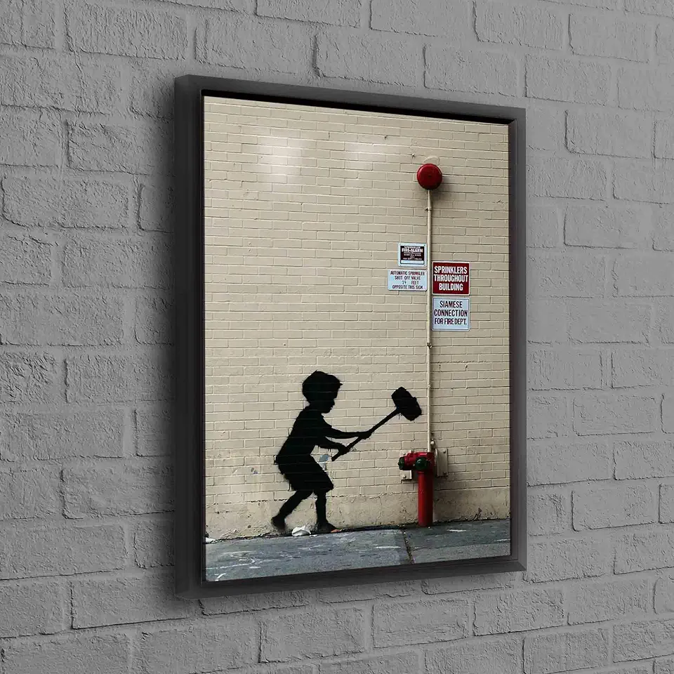 Modern Banksy Boy With Hammer Street Art Canvas Emphasizing Graffiti Culture Suitable for Contemporary Home Decor - 1PC - 100x235