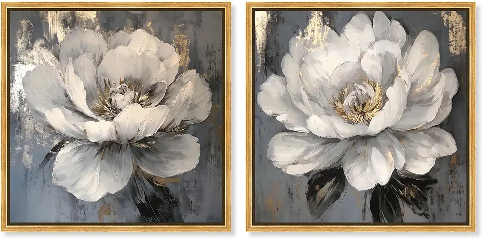 Neutral Luxe Botanicals 2 Panel Set Canvas Print Wall Art by Art Remedy, Gold Frame, 40 x 40