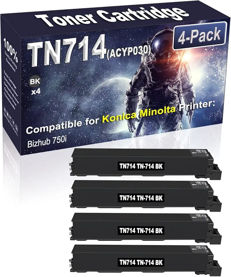 4-Pack (Black) Compatible TN714 TN714K TN-714 (ACYP030) Laser Toner Cartridge Replacement for Konica Minolta Bizhub 750i Printer