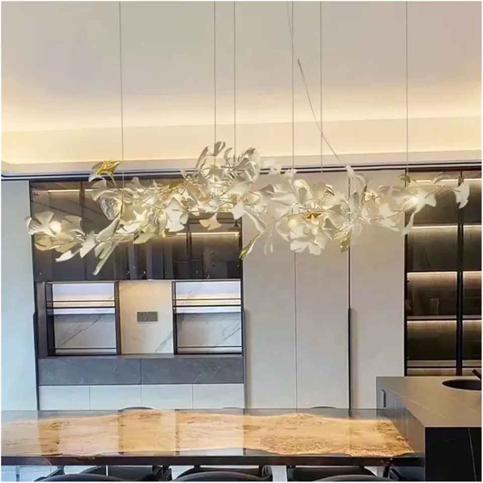Ginkgo Leaf Hanging Chandelier for Dining Room Kitchen Table Living Room Modern Gold Ginkgo Leaf Branch Chandeliers,Easy to Install