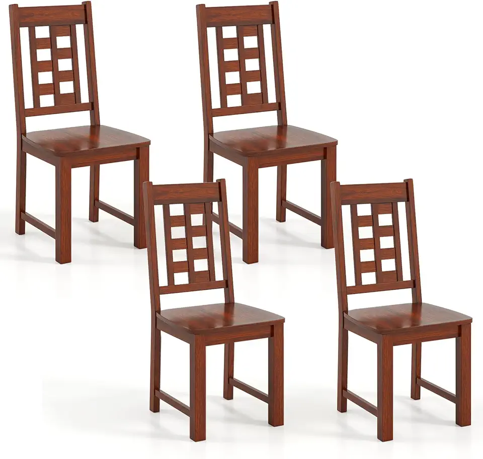 Sponsored Ad - Giantex Wooden Dining Chairs Set of 4, Kitchen Chair w/Solid Rubber Wood Frame, High Hollowed Backrest, Wide Seat, 400 LBS Load, Farmhouse Side Chairs for Kitchen, Dining Room, Living Room