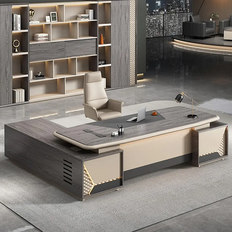 Simple and Modern Executive Desk Rectangular L Shaped Desk Wooden Office Desk Computer Desk with Drawer for Home Office, 2.2m